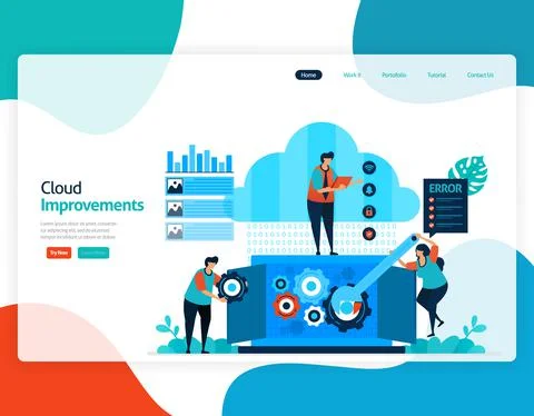 Homepage landing page vector flat illustration of improvements cloud . repair Stock Illustration