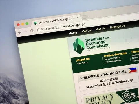 Homepage of the Philippines Securities and Exchange Commission or SEC Stock Photos