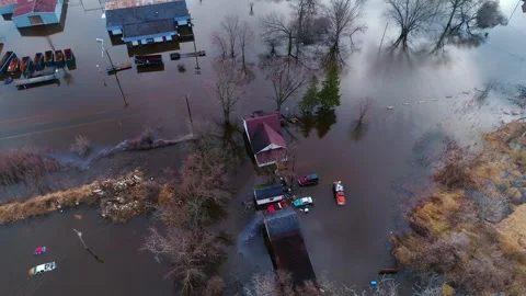 Homes Destroyed Flooding Devastation Under Water Global Warming Stock-Footage 307121243