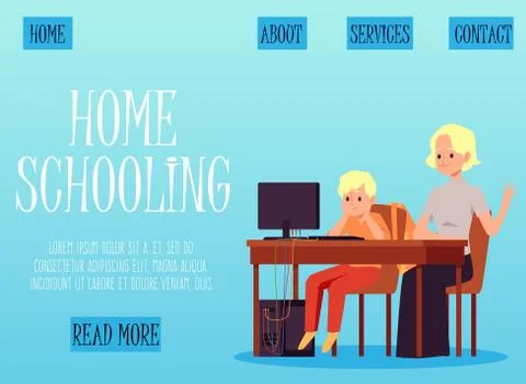 Homeschooling and learning web page with kid learning flat vector illustration. Ilustração Stock