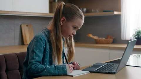 Homeschooling distant learning with internet teacher home quarantine e-learning Stock Footage 316328075