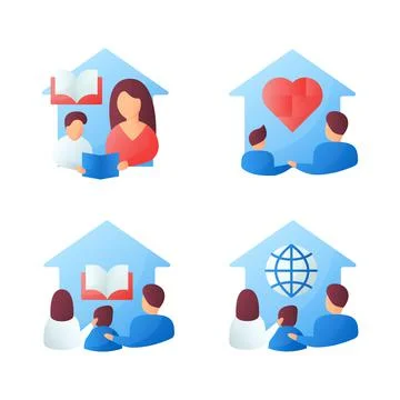 Homeschooling flat icons set Stock Illustration