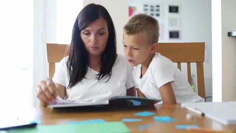 Homeschooling with mom Stock Footage 290088545