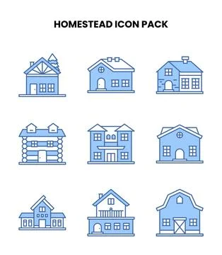 Homestead Blue Bundle Icons Pack Stock Illustration