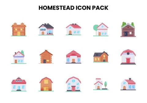 Homestead Flat Vector Icons Pack Stock Illustration