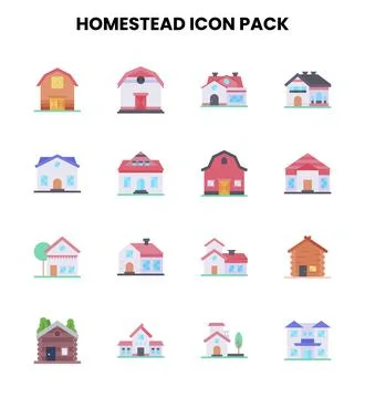 Homestead Flat Vector Icons Pack Stock Illustration