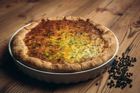 Homestyle pie served in rustic setting Stock Photos