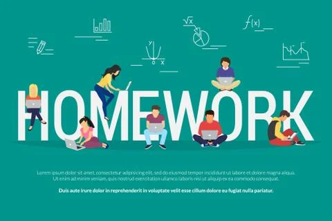 Homework and learning concept vector illustration of sudents working online Stock Illustration