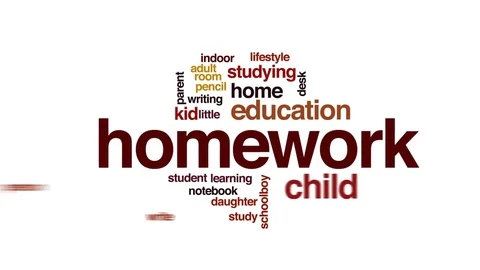Homework animated word cloud, text design animation. Stock Footage 74435609