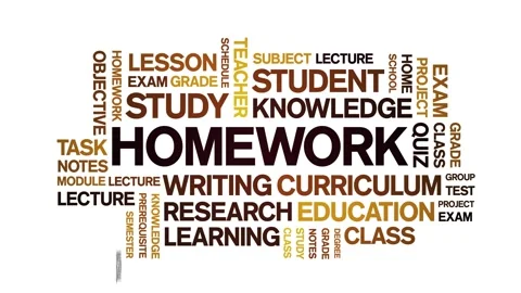 Homework animated word cloud,animation tag kinetic typography seamless loop. Stock Footage 322173055