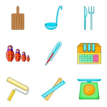 Homework assignment icons set, cartoon style Stock Illustration