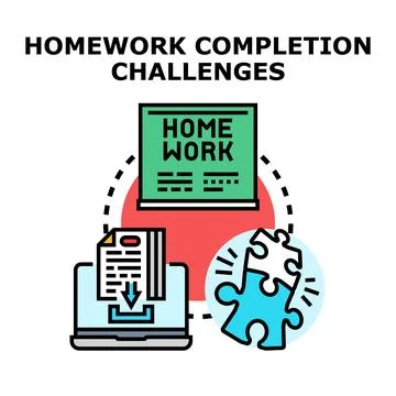 Homework completion challenges process solving problems Stock Illustration