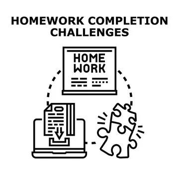 Homework completion challenges process solving problems Stock Illustration