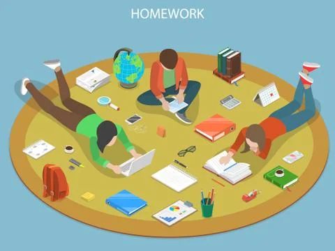 Homework flat isometric vector concept. Stock Illustration