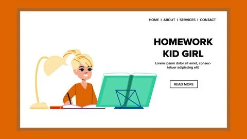 Homework kid girl vector Stock Illustration
