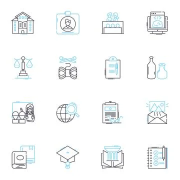 Homework linear icons set. Assignments, Studying, Learning, Research, Workload Stock Illustration