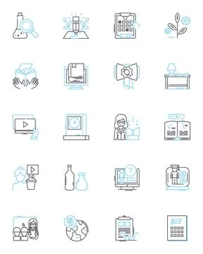 Homework linear icons set. Assignments, Studying, Learning, Research, Workload Stock Illustration
