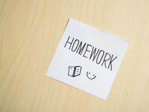 Homework reminder note study space productivity tool minimalist setup close.. Stock Photos