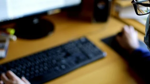Homework, telework concept. Man in protective mask working at home Stockbeeldmateriaal 128188700