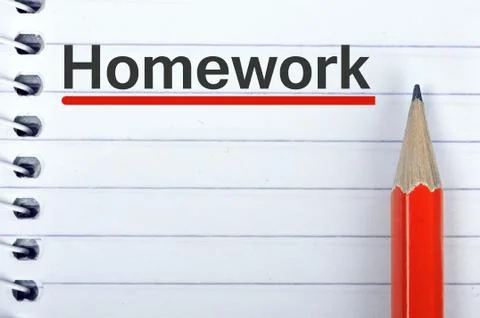 Homework text on notepad and pencil Photos