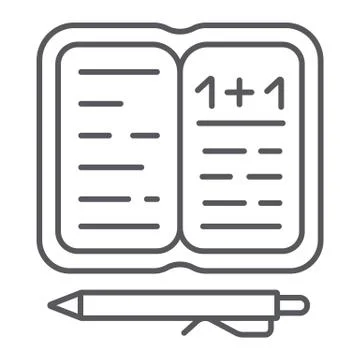 Homework thin line icon, paper and school, notebook with pen sign, vector Stock Illustration