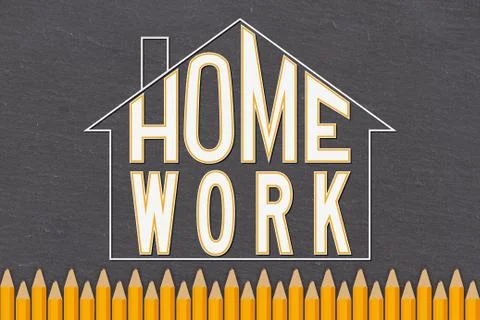Homework word message on old black chalkboard Stock Illustration