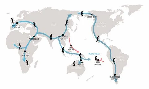 Homo sapiens had started to spread out of Africa by 100,000 years ago Stock Illustration