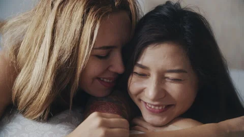 Lesbian Kiss On Bed Stock Video Footage | Royalty Free Lesbian Kiss On