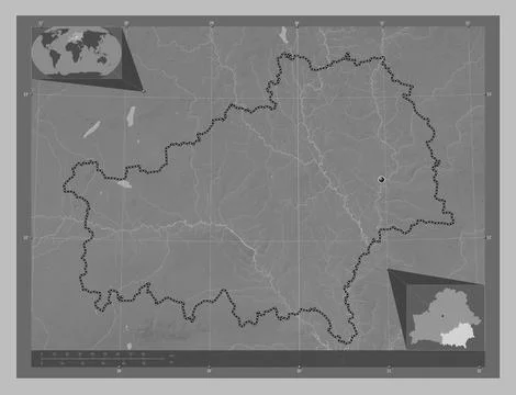 Homyel', Belarus. Grayscale elevation map with lakes and rivers イラスト素材