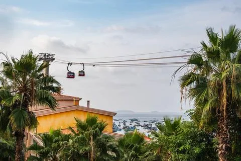 Hon Thom Cable Car over Sunset Town in Phu Quoc Vietnam Stock Photos
