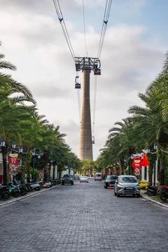 Hon Thom Cable Car Tower and Cobblestone Street in Phu Quoc Vietnam Stock Photos