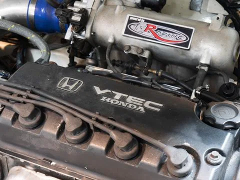Honda VTEC Engine Close-Up with G Racing Sticker Stock Photos