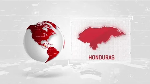 Honduras 4K Tech Map Beside Globe On White Background. Stock Footage 341008982