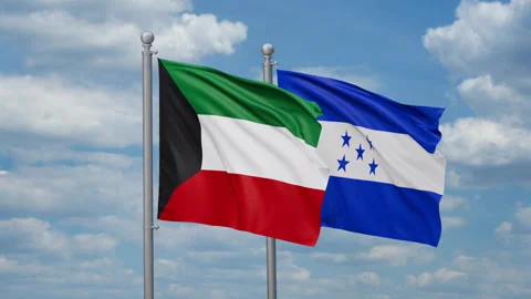 Honduras and Kuwait two flags Stock Footage 269321716