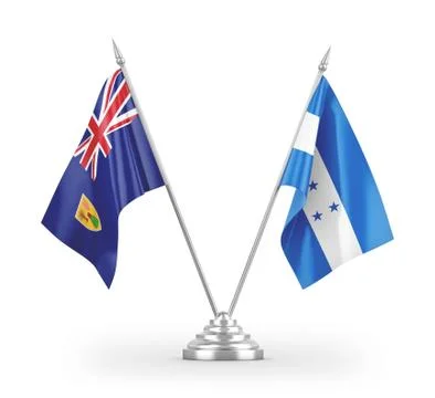 Honduras and Turks and Caicos Islands table flags isolated on white 3D render Stock Illustration