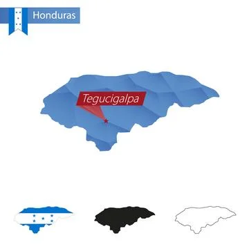 Honduras blue Low Poly map with capital Tegucigalpa. Stock Illustration