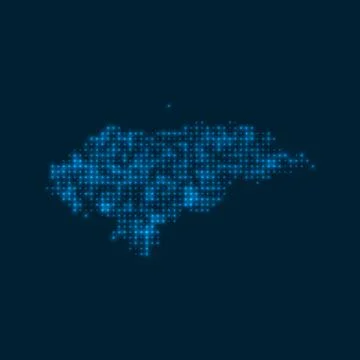 Honduras dotted glowing map. Shape of the country with blue bright bulbs. V.. Stockillustratie