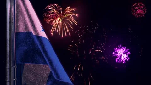 Honduras flag is hanging on firework sky for anthem day - bokeh Stock Illustration