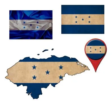 Honduras flag, map and map pointers Stock Illustration