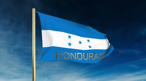 Honduras flag slider style with title. Waving in the wind with cloud background Video stock 48595295