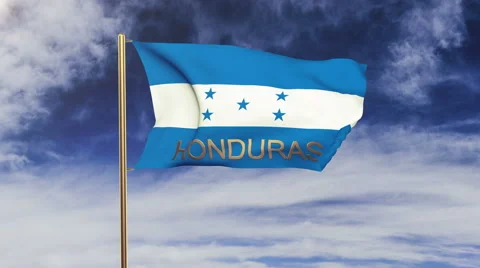 Honduras flag with title waving in the wind. Looping sun rises style.  Animation Video stock 48595461