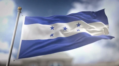 Honduras Flag Waving Slow Motion 3D Rendering Blue Sky Background - Seamles.. Stock Footage 75320286