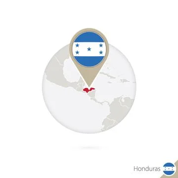 Honduras map and flag in circle. Map of Honduras, Honduras flag pin. Map of.. Stock Illustration