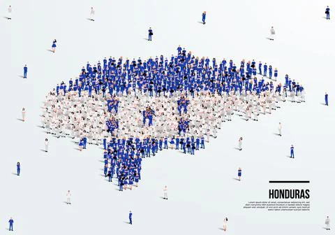Honduras Map and Flag. A large group of people in the Honduras flag color. Illustrazione stock