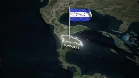 Honduras Map Animation, 3D Waving of  Honduras Flag, Glowing Border on World Map Vidéo 332614861