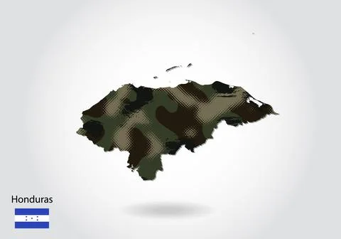 Honduras map with camouflage pattern, Forest - green texture in map. Military Stock Illustration