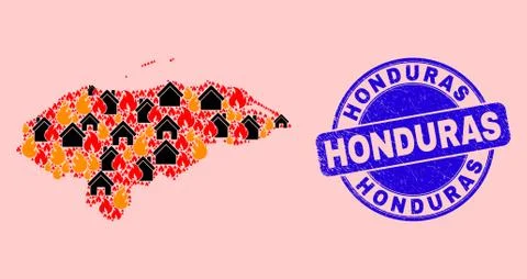 Honduras Map Collage of Flame and Properties and Distress Honduras Stamp Ilustração Stock