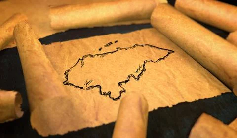 Honduras Map Drawing Unfolding Old Paper Scroll 3D 스톡 일러스트