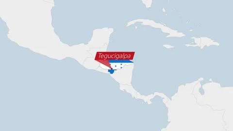 Honduras map highlighted in Honduras flag colors and pin of country capital.. Stock-Illustration