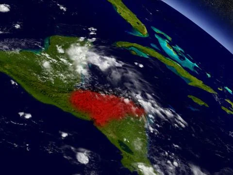 Honduras from space highlighted in red Stock Illustration